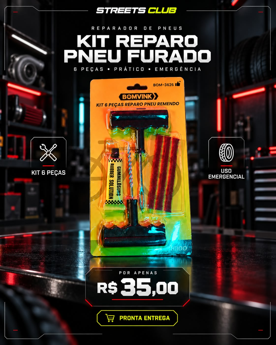 Kit Reparo Pneu Furado 6 Peças